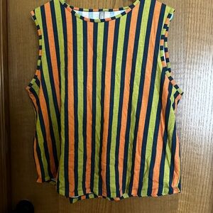 Striped Sleeveless Top - Orange, Green, Blue